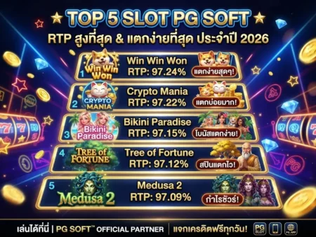 รีวิวเกมสล็อต PG Soft แตกง่าย ค่า RTP สูงที่สุดประจำปี 2026 อัปเดตใหม่ล่าสุด