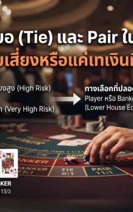 เดิมพันเสมอ (Tie) และ Pair ในบาคาร่า: คุ้มค่าความเสี่ยงหรือแค่เทเงินทิ้ง?