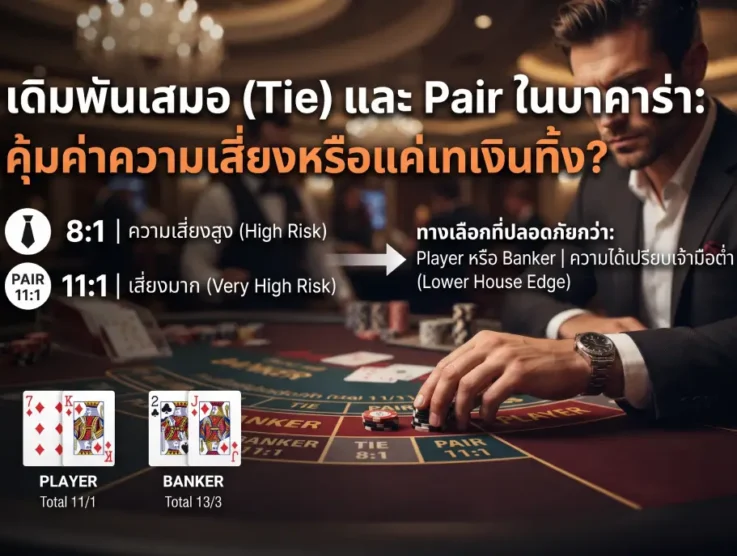 เดิมพันเสมอ (Tie) และ Pair ในบาคาร่า: คุ้มค่าความเสี่ยงหรือแค่เทเงินทิ้ง?